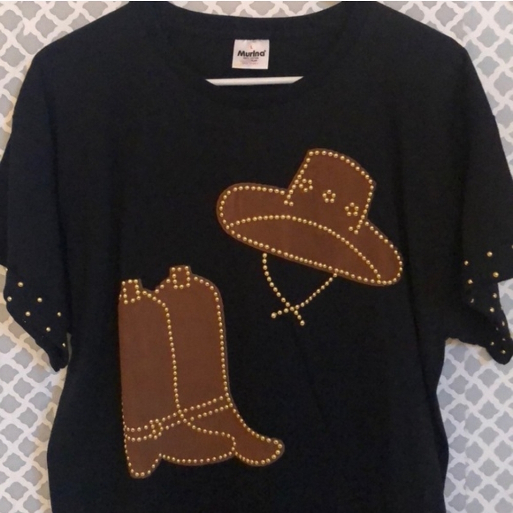 Vintage 90s Murina Studded Cowboy Boots & Hat Black Tee Size L NWOT